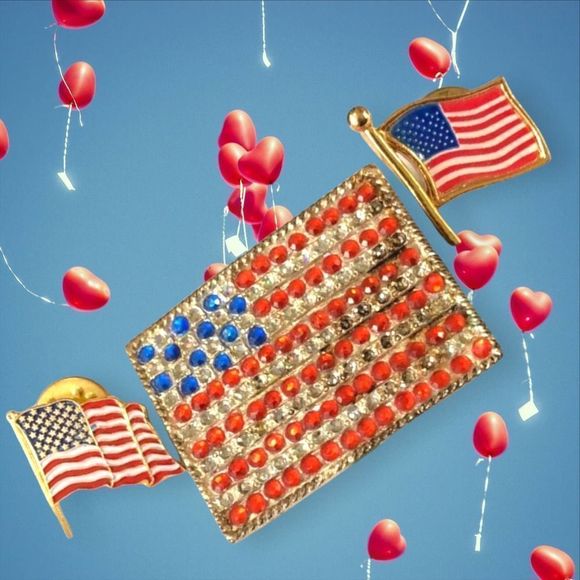 Vintage Three US Flag pins - Picture 1 of 9